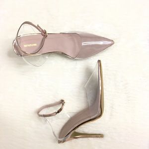 PRETTYLITTLETHING CLEAR ANKLE STRAP HEELS